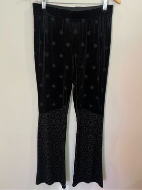 Black Velvet Patterned Flare Pants
